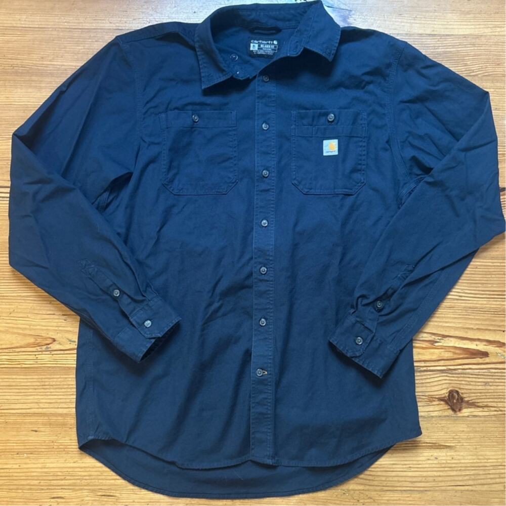 Carhartt dark navy relaxed fit cargo‎ long sleeve button up SIZE XLT